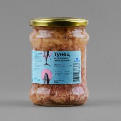 ТУНЕЦ НАТУРАЛЬНЫЙ КУСОЧКИ, СТ/Б, МУРМАНСК (450 г)